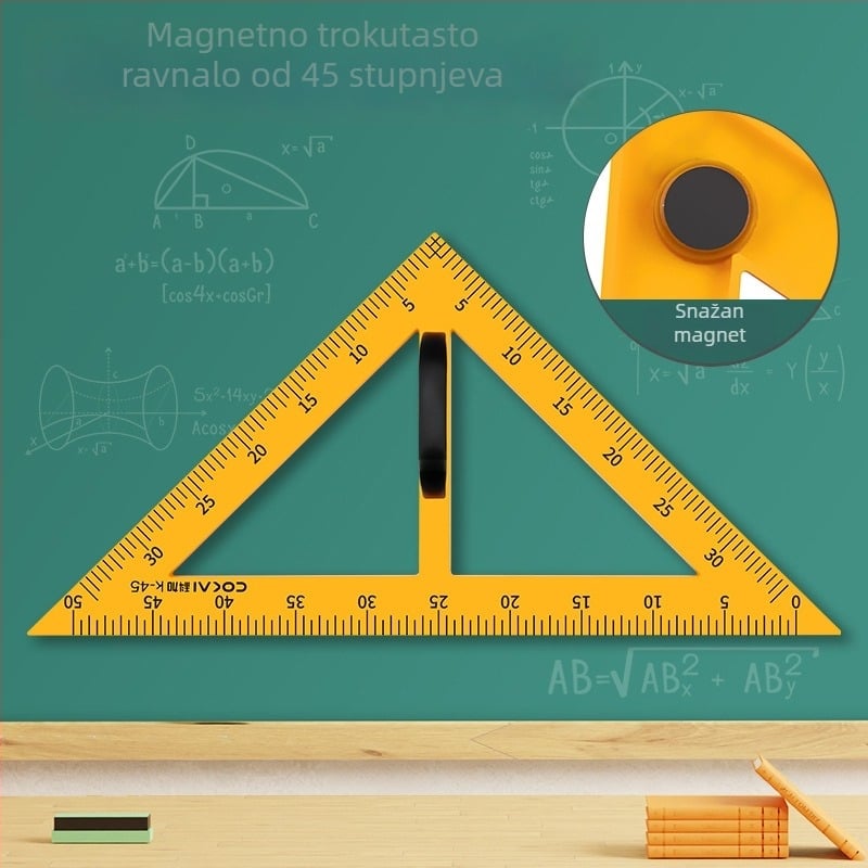 Veliki magnetski geometrijski set za nastavu s trokutom, kompasom i kutomjerom za crtanje kružnica na ploči