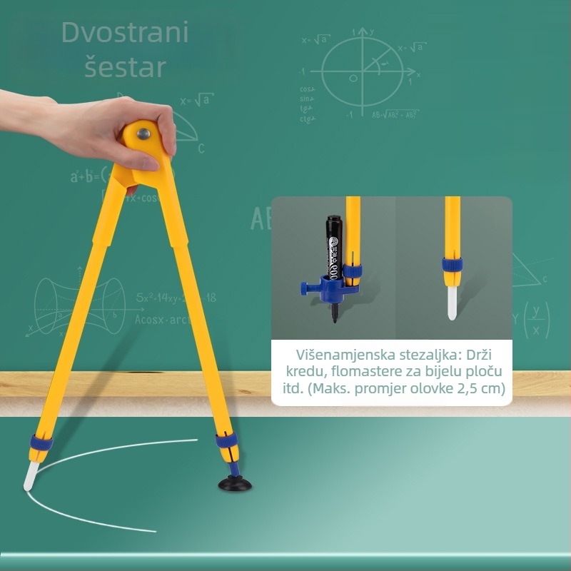 Veliki magnetski geometrijski set za nastavu s trokutom, kompasom i kutomjerom za crtanje kružnica na ploči