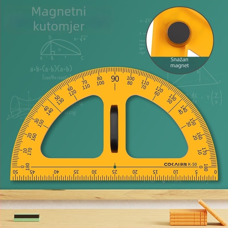 Veliki magnetski geometrijski set za nastavu s trokutom, kompasom i kutomjerom za crtanje kružnica na ploči