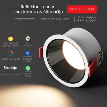 LED ugrađeni downlight s punim spektrom za zaštitu očiju, anti-sjaj, 3000K topla bijela, 11–15W, aluminijsko kućište, 220V, idealno za spavaću sobu i dnevni boravak