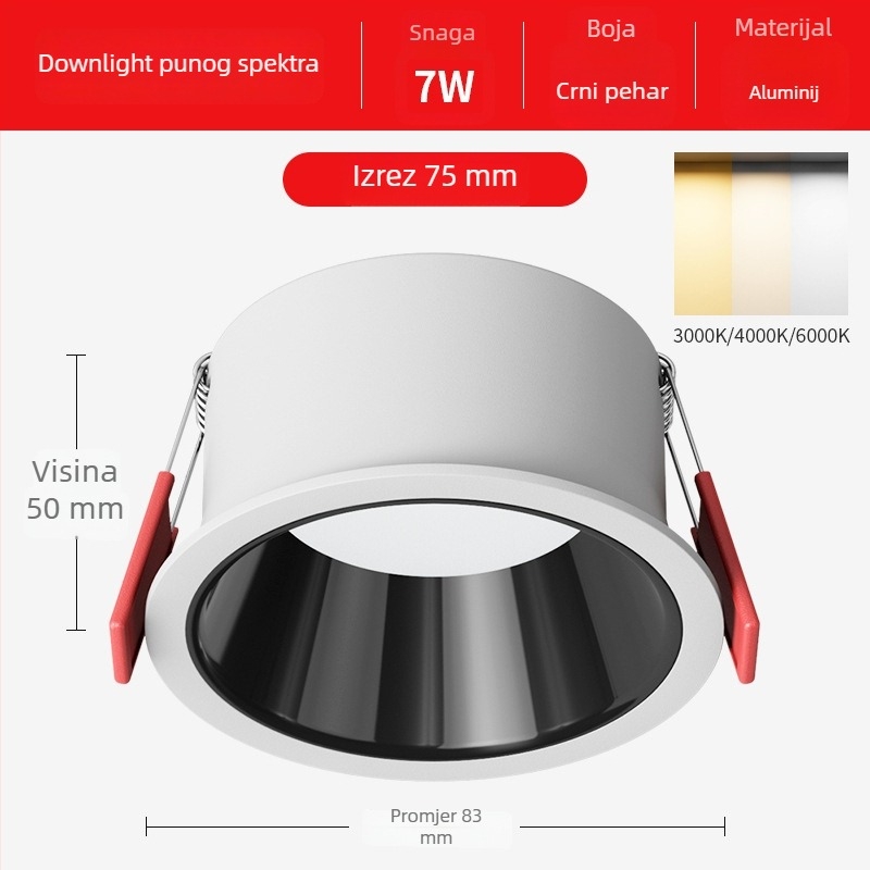 LED ugrađeni downlight s punim spektrom za zaštitu očiju, anti-sjaj, 3000K topla bijela, 11–15W, aluminijsko kućište, 220V, idealno za spavaću sobu i dnevni boravak