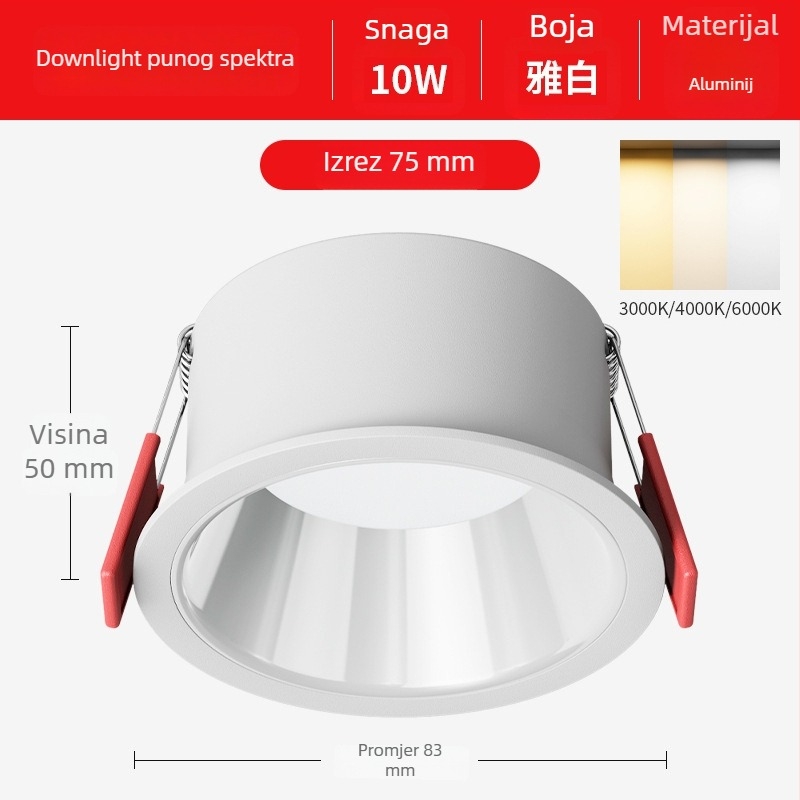 LED ugrađeni downlight s punim spektrom za zaštitu očiju, anti-sjaj, 3000K topla bijela, 11–15W, aluminijsko kućište, 220V, idealno za spavaću sobu i dnevni boravak