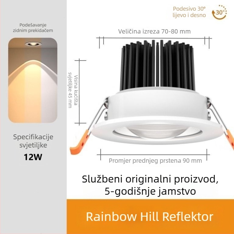 LED reflektor dvostrukog sloja s protivsjajem, oblikom duge i brda, ugrađeno zidno pranje svjetla za dnevni boravak