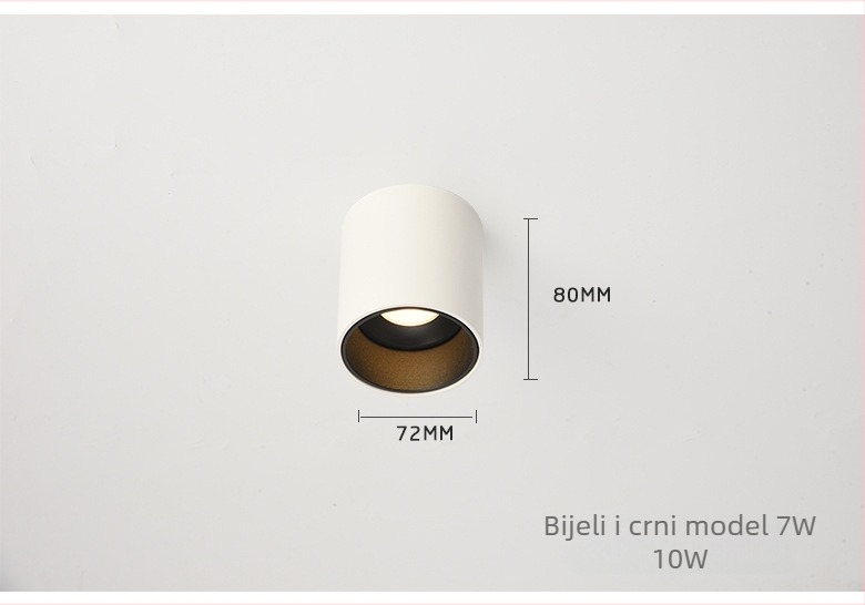 LED downlight s učinkom protiv odsjaja, regulabilan, bez bušenja, kružno površinski ugrađen