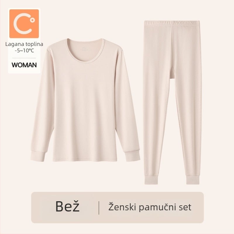 Ženski termalni komplet od 100% pamuka za jesen-zimu, osnovni sloj s dugim rukavima i dugim hlačama, za žene srednje dobi i starije