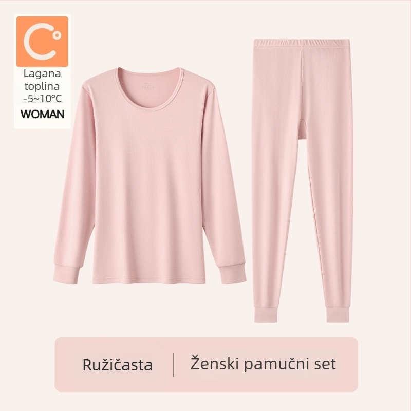 Ženski termalni komplet od 100% pamuka za jesen-zimu, osnovni sloj s dugim rukavima i dugim hlačama, za žene srednje dobi i starije