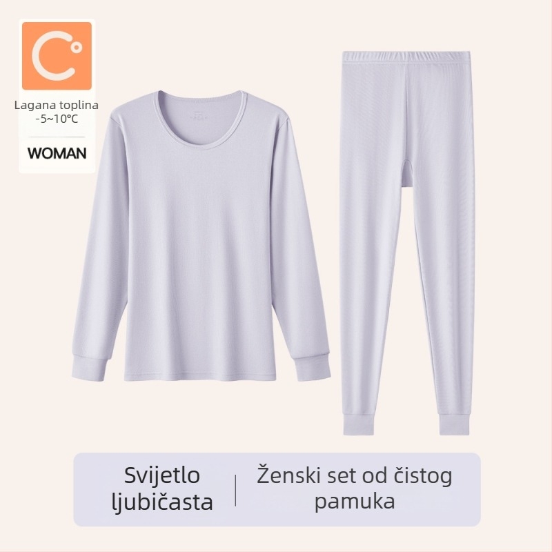 Ženski termalni komplet od 100% pamuka za jesen-zimu, osnovni sloj s dugim rukavima i dugim hlačama, za žene srednje dobi i starije