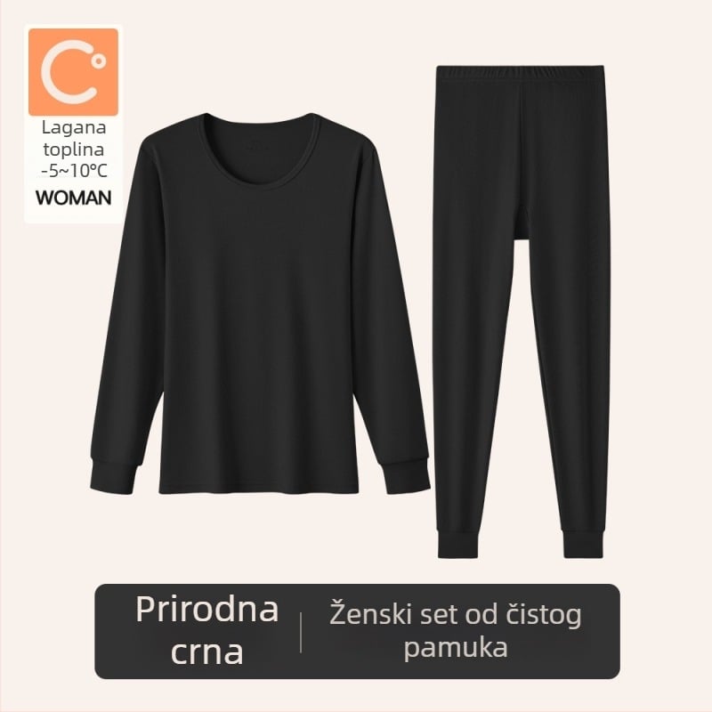 Ženski termalni komplet od 100% pamuka za jesen-zimu, osnovni sloj s dugim rukavima i dugim hlačama, za žene srednje dobi i starije