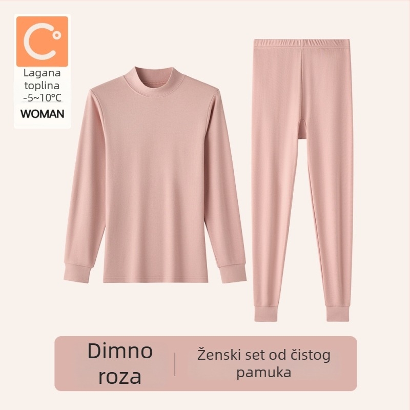 Ženski termalni komplet od 100% pamuka za jesen-zimu, osnovni sloj s dugim rukavima i dugim hlačama, za žene srednje dobi i starije