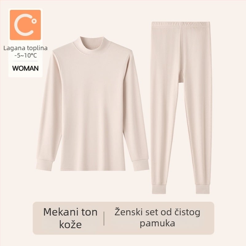 Ženski termalni komplet od 100% pamuka za jesen-zimu, osnovni sloj s dugim rukavima i dugim hlačama, za žene srednje dobi i starije