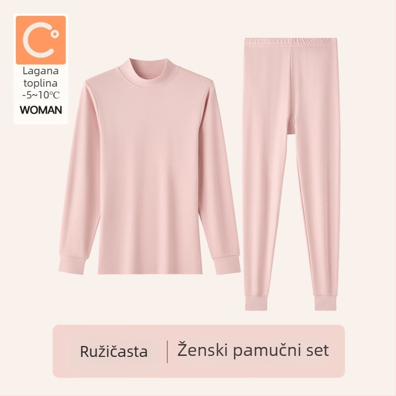 Ženski termalni komplet od 100% pamuka za jesen-zimu, osnovni sloj s dugim rukavima i dugim hlačama, za žene srednje dobi i starije