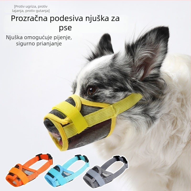 Prozračna mrežasta muzzla za psa, prilagodljiva, protiv ugriza i laja, sprječava slučajno gutanje, omogućuje unos vode