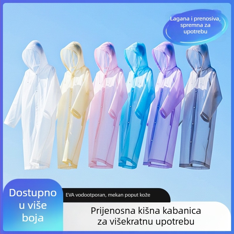 EVA pončo za odrasle, cijelo tijelo, s vezicom, dugačko, prijenosno, višekratna upotreba, vodootporan
