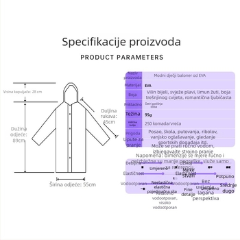 Dječji EVA kišni pončo, debeli, višekratno upotrebljivi, za školu, uzrast 7–12 godina