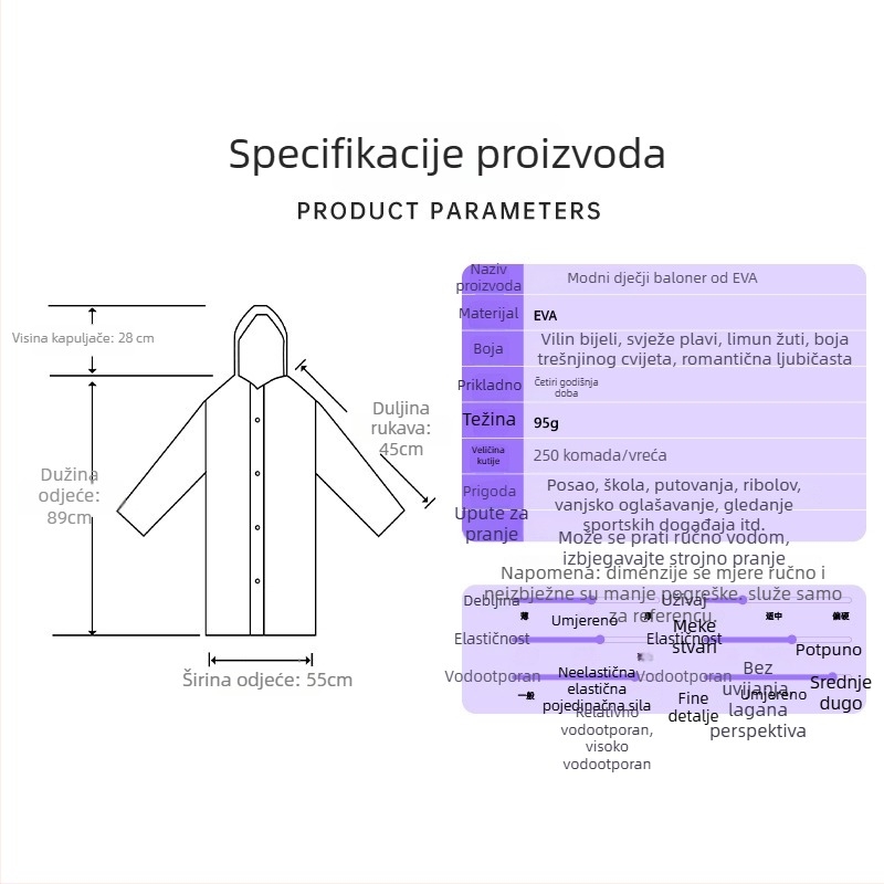 Dječji EVA kišni pončo, debeli, višekratno upotrebljivi, za školu, uzrast 7–12 godina