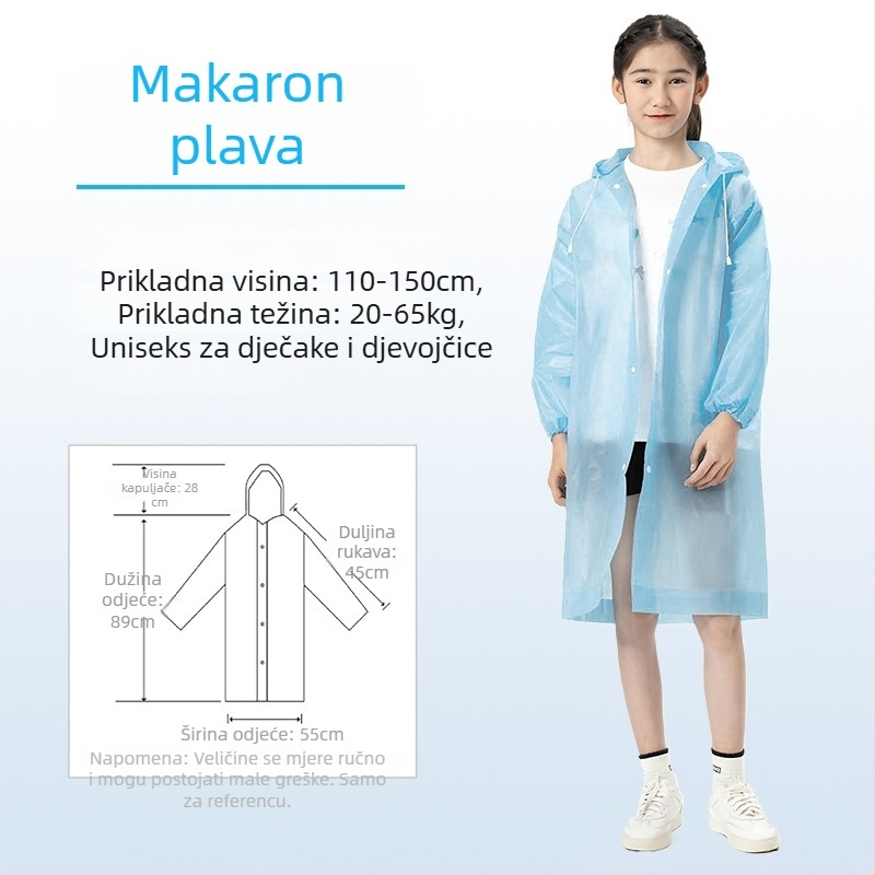 Dječji EVA kišni pončo, debeli, višekratno upotrebljivi, za školu, uzrast 7–12 godina