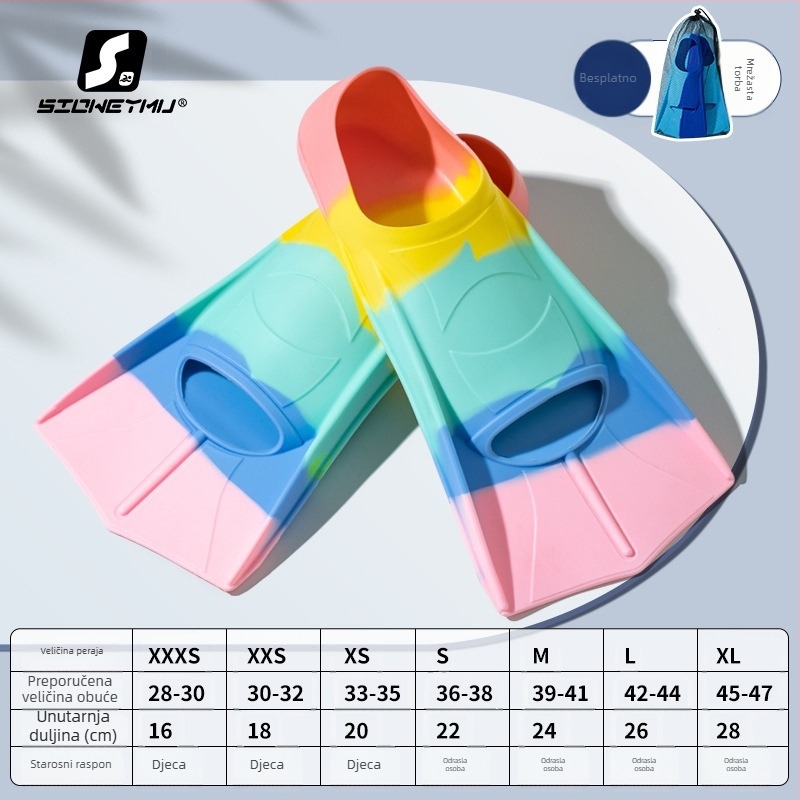 Unisex silikonirane kratke peraje za plivanje za djecu i odrasle, lagana oprema za ronjenje
