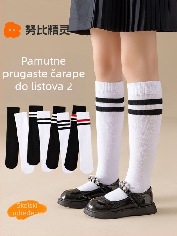 Dječje pamučne čarape do potkoljenice, bijele, s prugama i jednobojnim dizajnom, bezšivni dizajn, univerzalna veličina