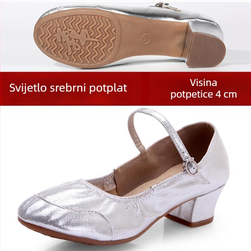Ženske srebrne plesne cipele za latino i kvadratni ples, mekana potplata, lagane za izvedbe