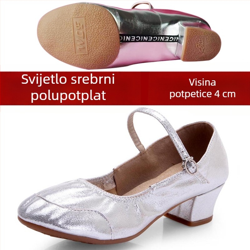 Ženske srebrne plesne cipele za latino i kvadratni ples, mekana potplata, lagane za izvedbe