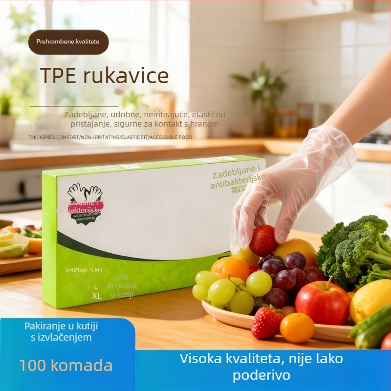 Jednokratne rukavice od TPE-a, prehrambene kvalitete, prozirne, za kuhinju, catering i pečenje, protuklizne, veličina L, debljina 0,05–0,1 mm