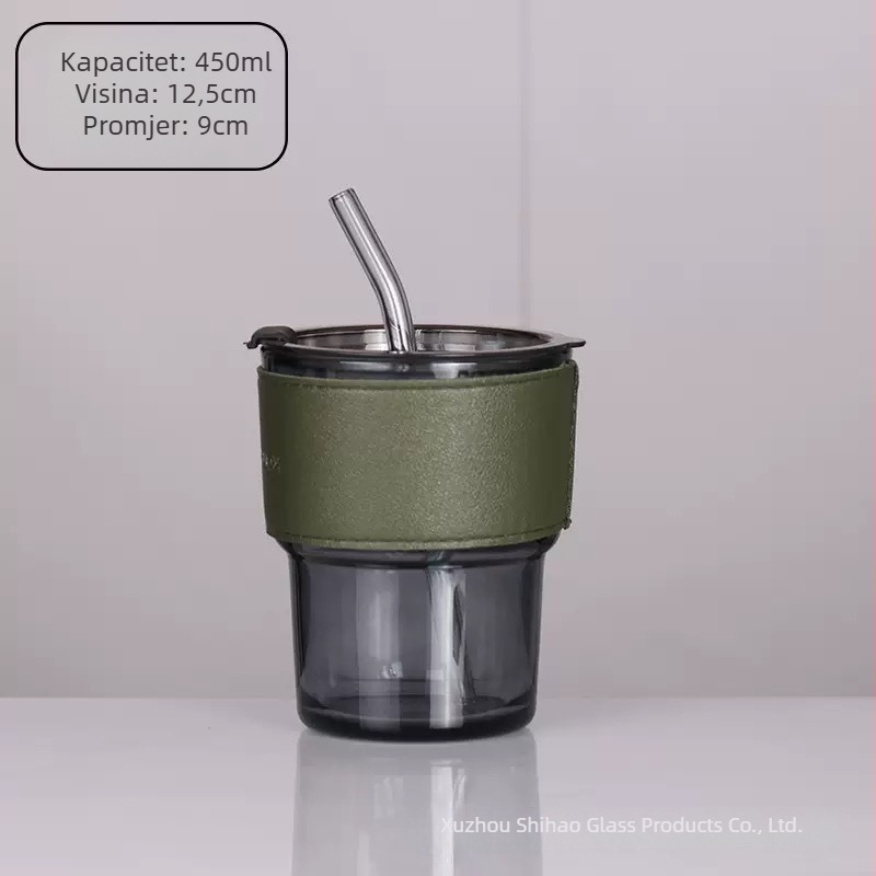 Prozirna staklena čaša sa slamkom i poklopcem, prenosna za mlijeko ili kavu, feng shui dizajn