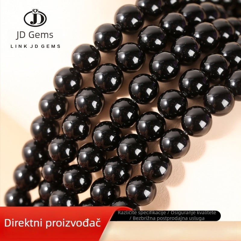Prirodne crne obsidijanske okrugle perle za izradu DIY nakita, slobodne perle