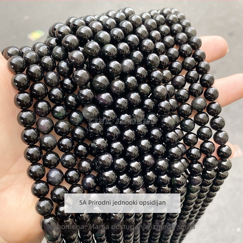 Prirodne crne obsidijanske okrugle perle za izradu DIY nakita, slobodne perle