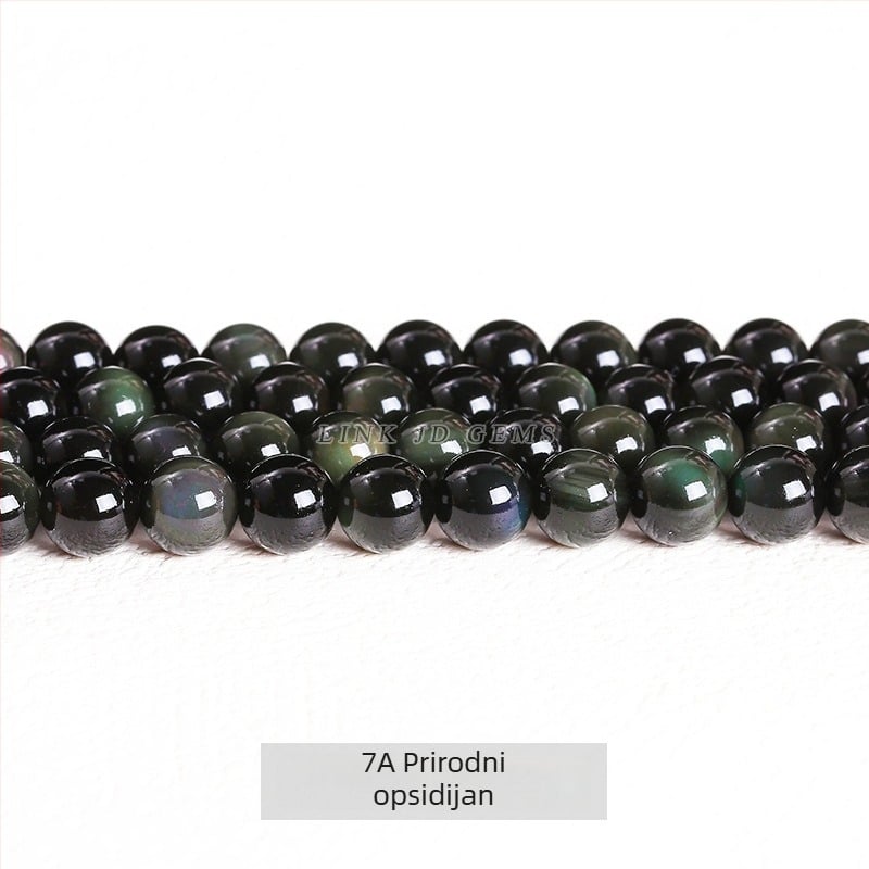 Prirodne crne obsidijanske okrugle perle za izradu DIY nakita, slobodne perle