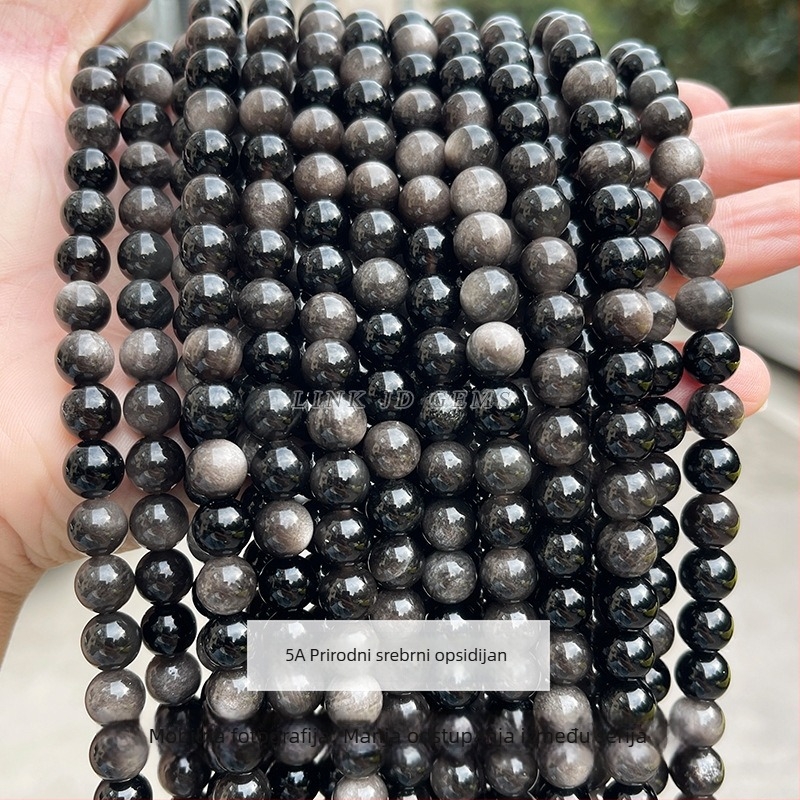 Prirodne crne obsidijanske okrugle perle za izradu DIY nakita, slobodne perle