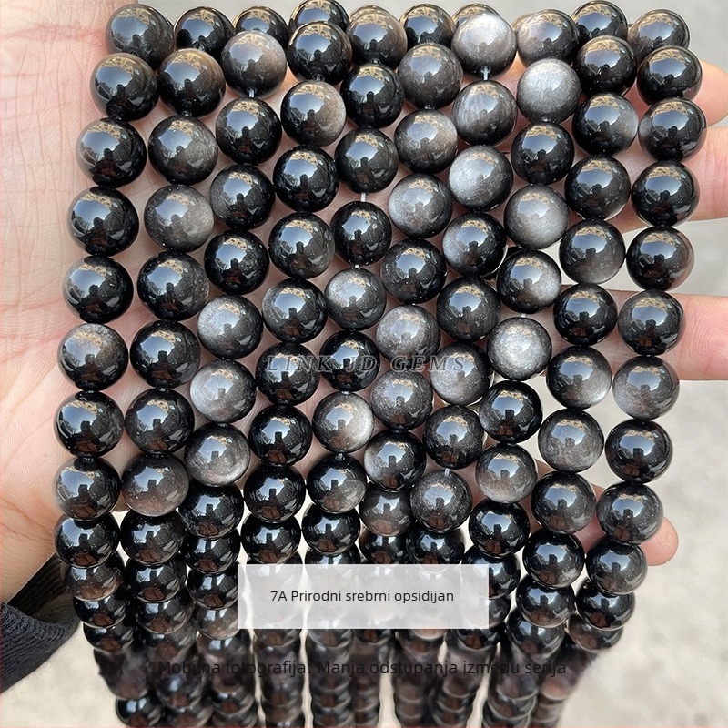 Prirodne crne obsidijanske okrugle perle za izradu DIY nakita, slobodne perle