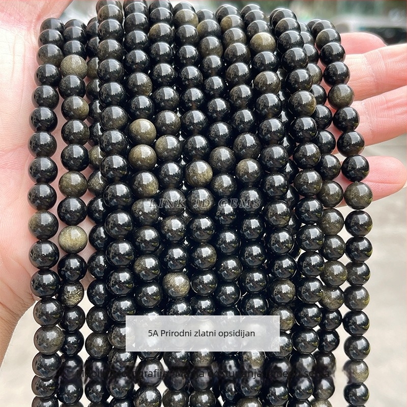 Prirodne crne obsidijanske okrugle perle za izradu DIY nakita, slobodne perle