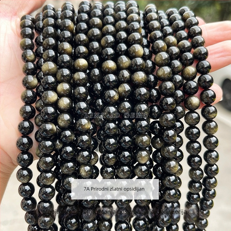Prirodne crne obsidijanske okrugle perle za izradu DIY nakita, slobodne perle