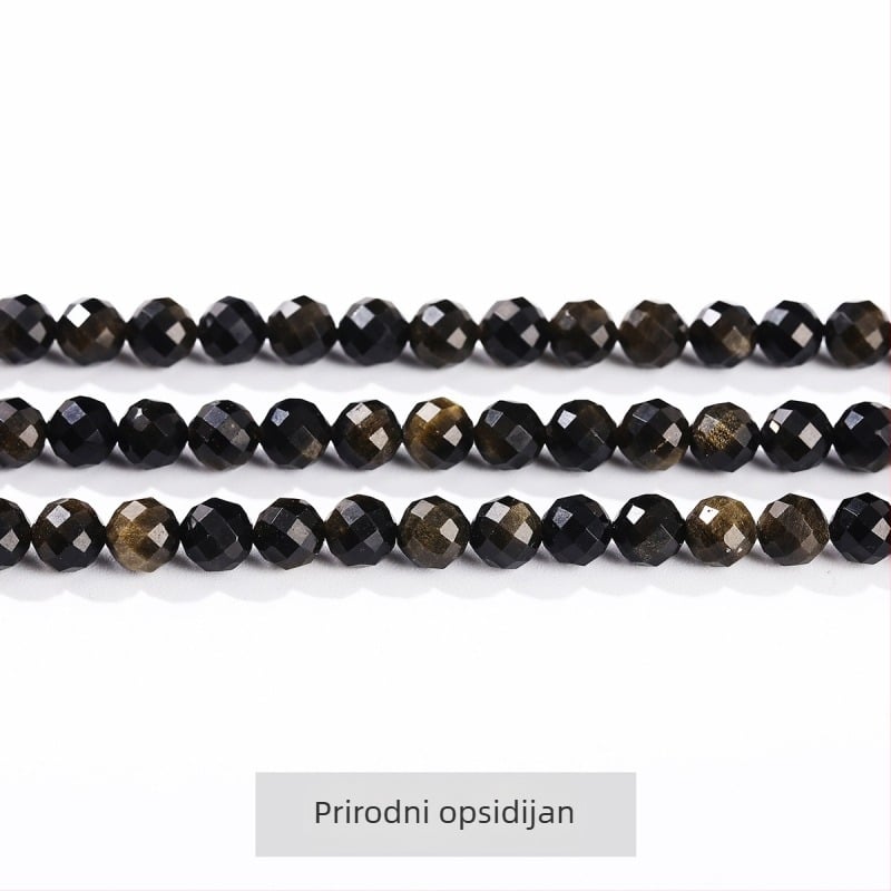 Prirodne crne obsidijanske okrugle perle za izradu DIY nakita, slobodne perle