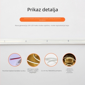LED traka FCob, samoljepljiva, čvrst silikon, vanjska vodootpornost, 24V niskog napona, fleksibilni linearni rasvjetni trak