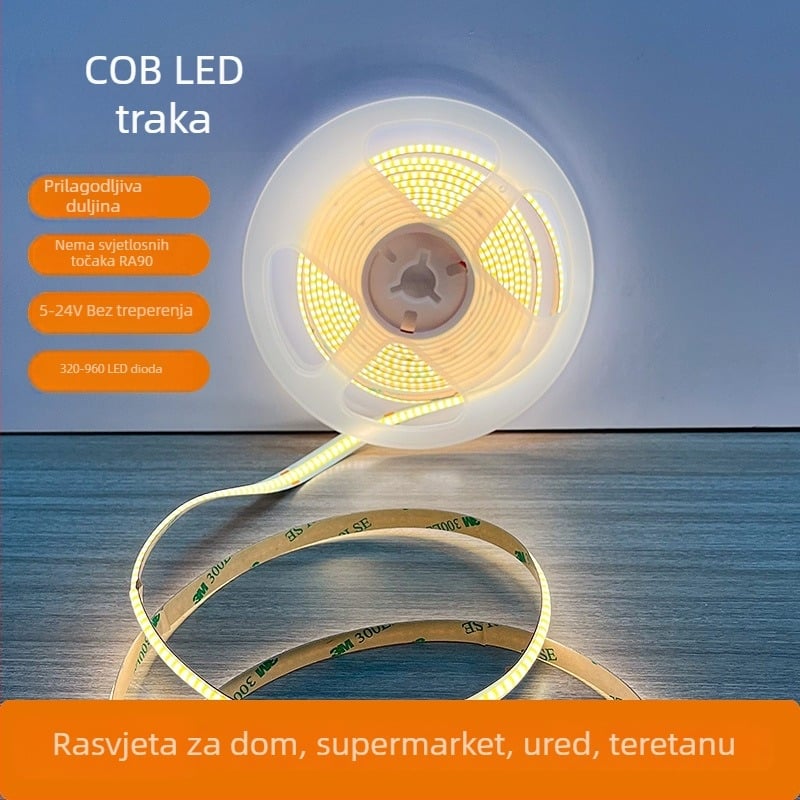 COB LED traka, 320 LED, niskonaponska, stropno ambijentalno osvjetljenje za dnevni boravak, samoljepljiva