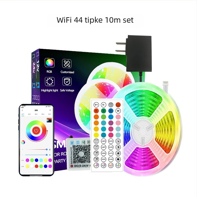 Wi‑Fi i Bluetooth RGB LED trakasti set za spavaću sobu, ambijentalno osvjetljenje, iznimno tanak, 24V, 5W/m, Bluetooth upravljanje