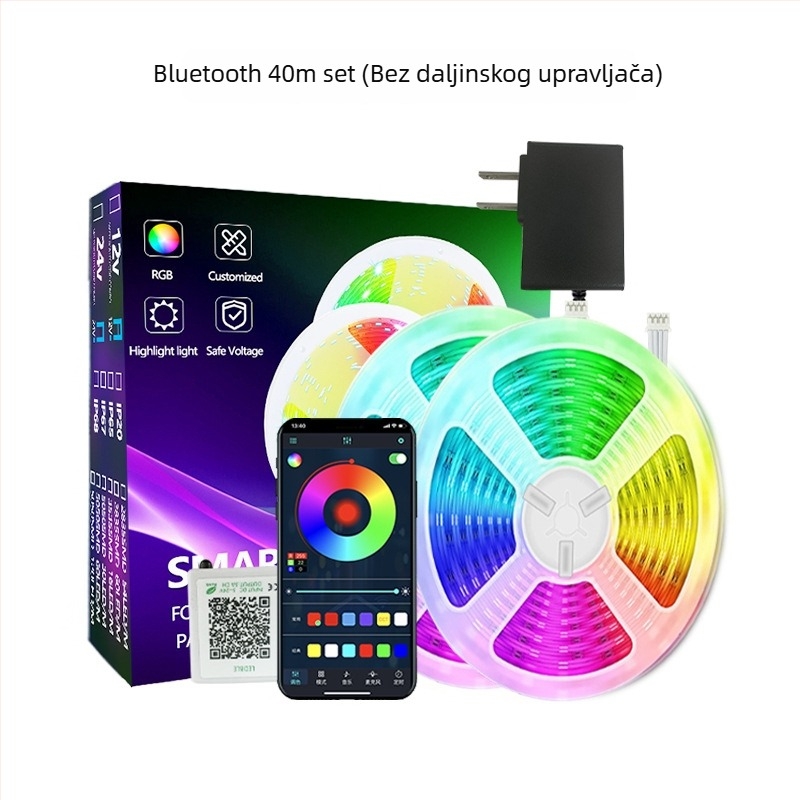 Wi‑Fi i Bluetooth RGB LED trakasti set za spavaću sobu, ambijentalno osvjetljenje, iznimno tanak, 24V, 5W/m, Bluetooth upravljanje