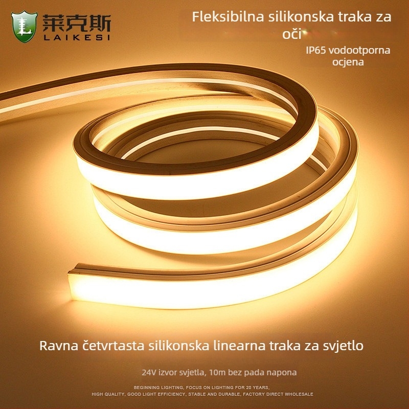 Fleksibilna LED traka od silikona, 12V/24V, vodootporna, samoljepljiva, ugrađeni linearni kanal