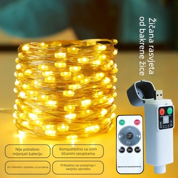LED niz s bakrenim vodom za unutarnju i vanjsku dekoraciju, USB daljinsko upravljanje, solarno napajanje