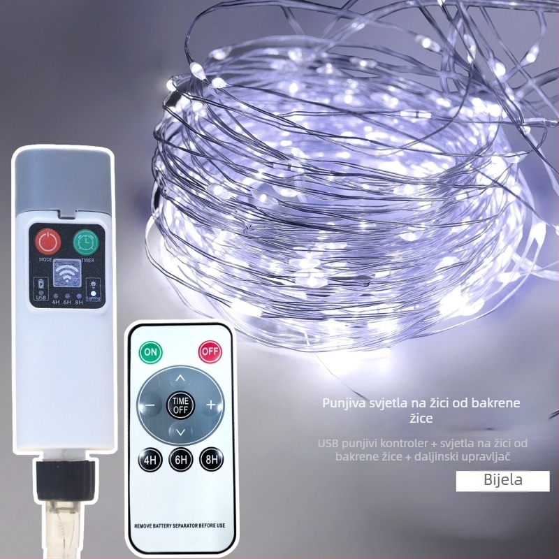 LED niz s bakrenim vodom za unutarnju i vanjsku dekoraciju, USB daljinsko upravljanje, solarno napajanje