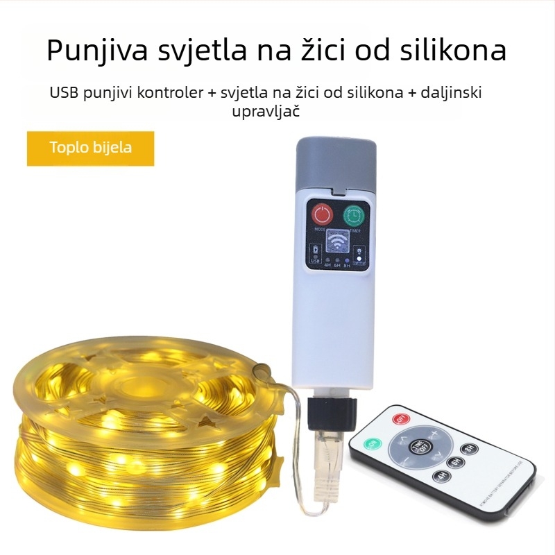 LED niz s bakrenim vodom za unutarnju i vanjsku dekoraciju, USB daljinsko upravljanje, solarno napajanje