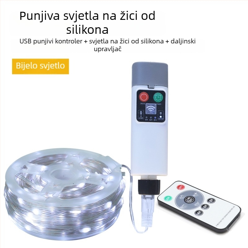 LED niz s bakrenim vodom za unutarnju i vanjsku dekoraciju, USB daljinsko upravljanje, solarno napajanje