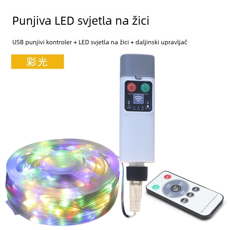 LED niz s bakrenim vodom za unutarnju i vanjsku dekoraciju, USB daljinsko upravljanje, solarno napajanje