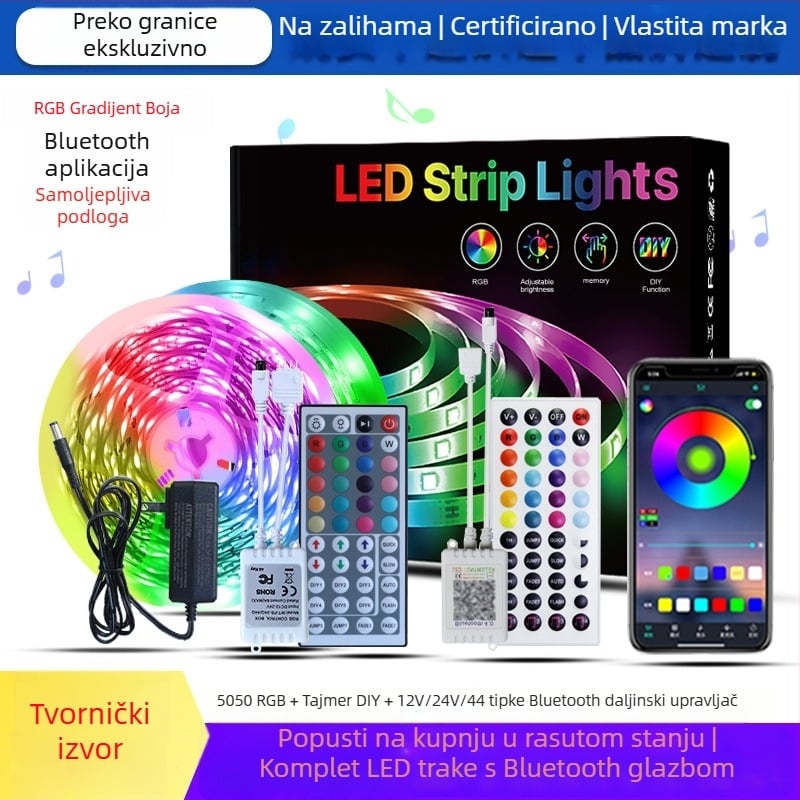 RGB LED trak 5050, niskonaponski, samoljepljivi, kontrola putem Bluetooth aplikacije za ambijentalno osvjetljenje