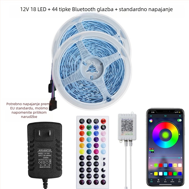 RGB LED trak 5050, niskonaponski, samoljepljivi, kontrola putem Bluetooth aplikacije za ambijentalno osvjetljenje