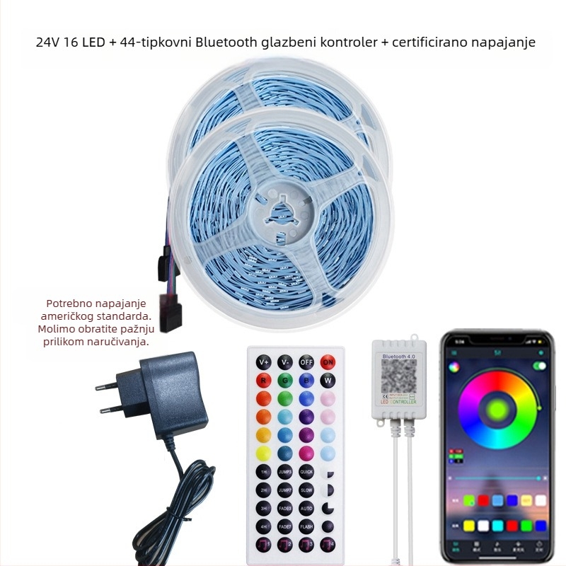 RGB LED trak 5050, niskonaponski, samoljepljivi, kontrola putem Bluetooth aplikacije za ambijentalno osvjetljenje