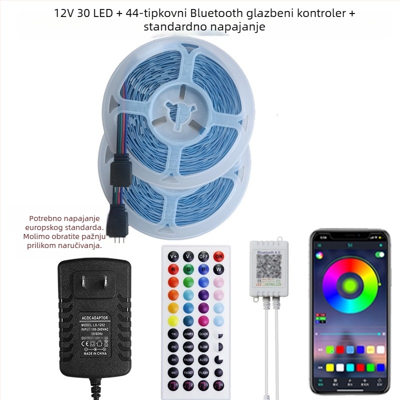 RGB LED trak 5050, niskonaponski, samoljepljivi, kontrola putem Bluetooth aplikacije za ambijentalno osvjetljenje