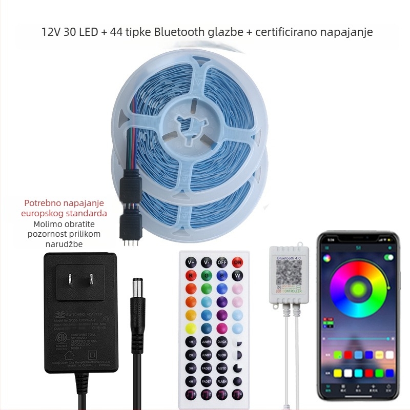 RGB LED trak 5050, niskonaponski, samoljepljivi, kontrola putem Bluetooth aplikacije za ambijentalno osvjetljenje