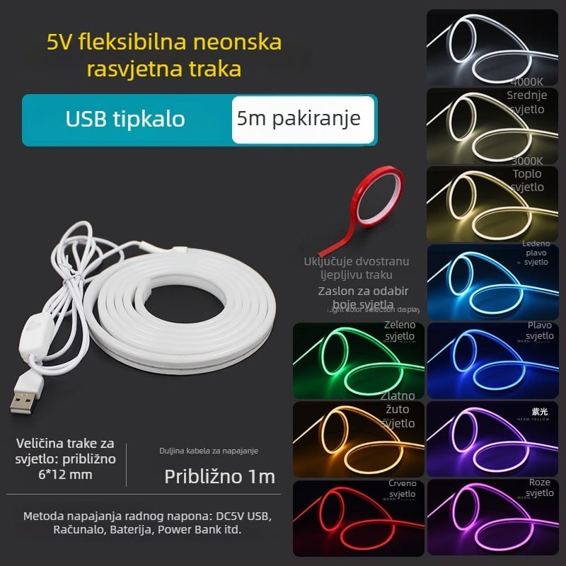 USB napajana RGBIC LED traka dužine 2 m, samoljepljiva, za stolno računalo, 5V ambijentalno osvjetljenje